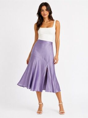 & Other Stories Lavender Satin Asymmetrical Midi Skirt US 4